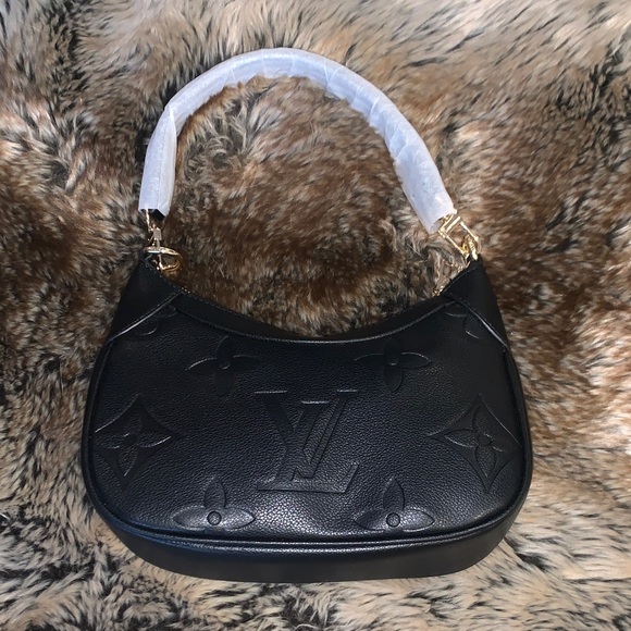 None Handbags - Faux Louis Vuitton Elegant Black Designer Shoulder Bag
